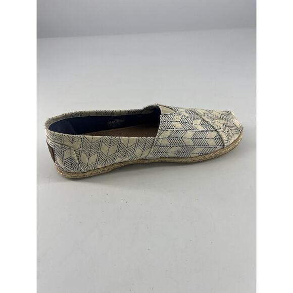 Toms Whisper Canvas Shoes Womens Size 7.5 Cream Blue Flat Geometric Slip On Box - Picture 3 of 8